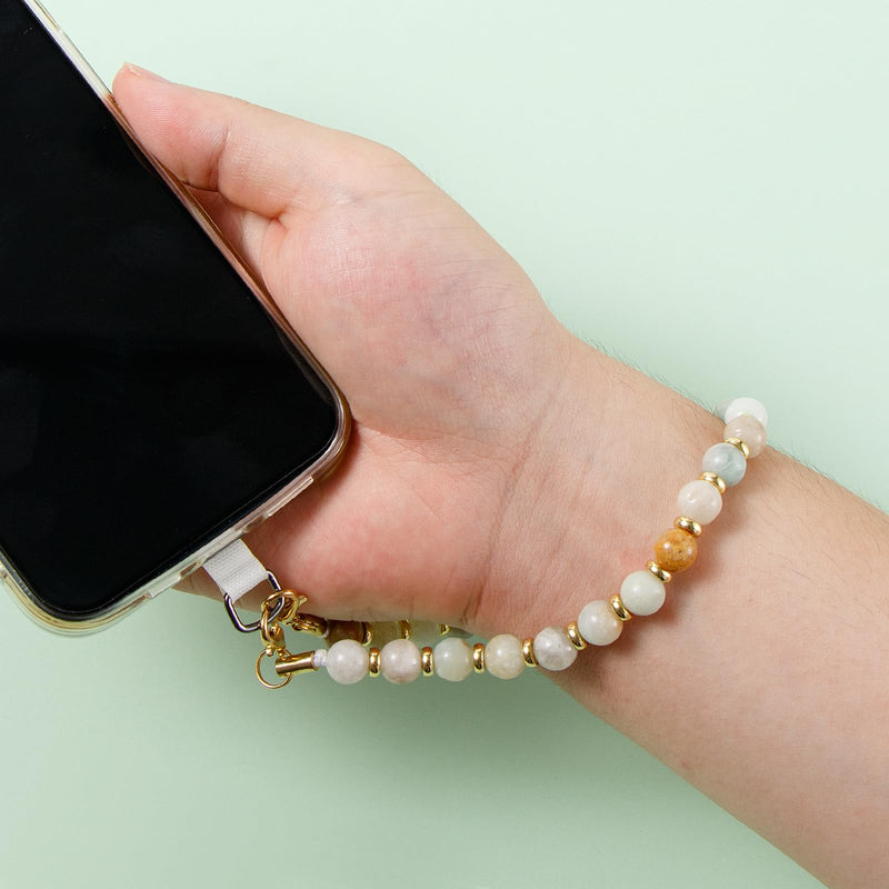 Phone Charm with Beaded Marble, Cell Phone Lanyard with Tether Tab, Phone Chain Strap, Hands-Free Wrist Strap, Phone Strap for Women Compatible with iPhone 14 Pro Max/ 13 Pro Max/ 12 Pro Max/(Green) Green Natural Stone