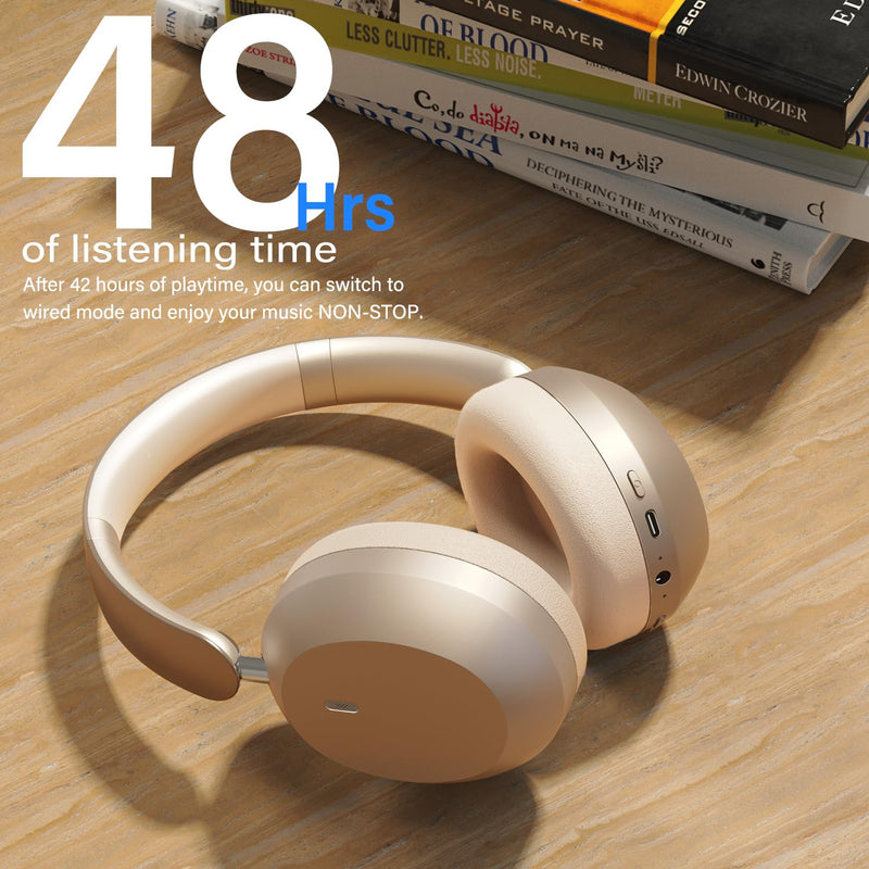Y05 Bluetooth Headphones Wireless Over Ear with Microphone 48 Hours Playtime, High Sound Quality Foldable Soft Earpads Earphones for Travel - Starlight