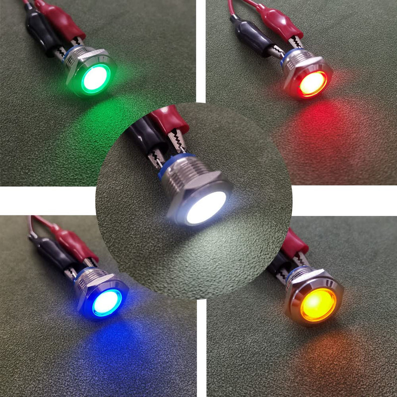 Gebildet 5pcs 16 mm AC/DC 12-24V Stainless Steel Waterproof LED Indicator Light and in 5 Colours Red/Orange/Blue/Green/White 16mm 12V-24V avec broche