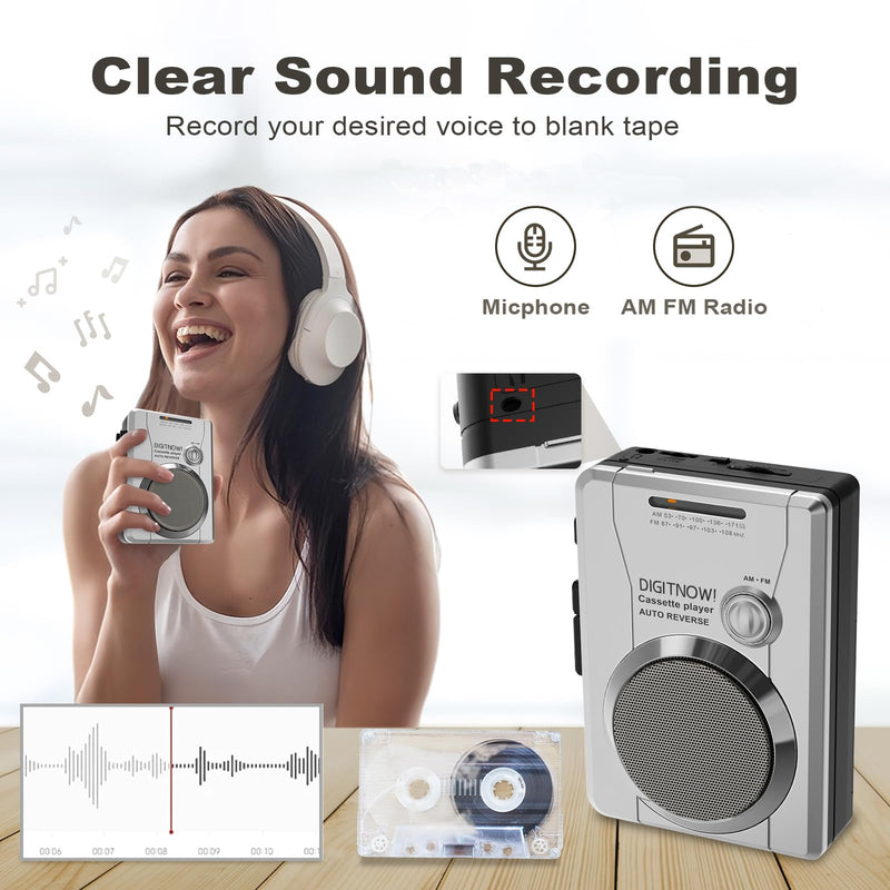 [AUSTRALIA] - Portable Cassette Tape Player Recorder, Retro AM FM Radio, Compact Cassette Audio Recorder with 3.5MM AUX Jack, Built-in Loud Speaker & Microphone, Auto Reverse, Removable Belt Clip 