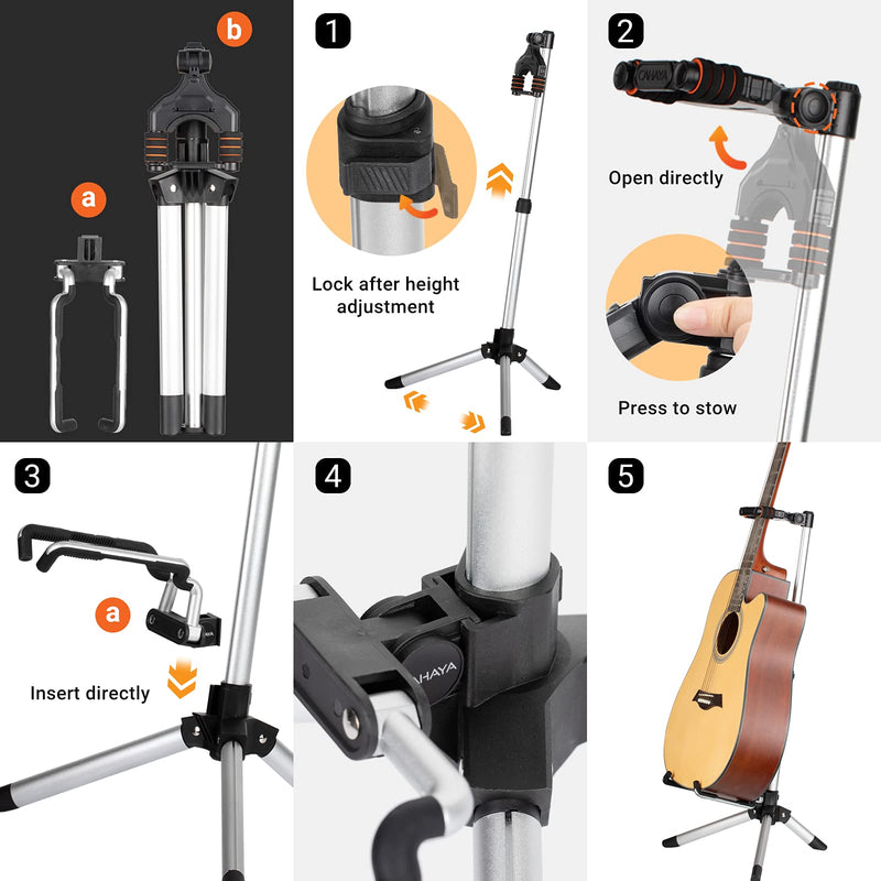 CAHAYA Floor Guitar Stand for Acoustic & Electric Guitars & Bass - Adjustable Height, Folding, Lightweight Travel Instrument Holder