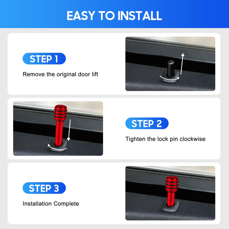 [AUSTRALIA] - 4 PCS Car Door Lock Knobs, Inner Door Lock Pull Pin Cover, Aluminum Alloy Decorative Door Lift Bolt, Universal Auto Accessories for Cars, Trucks (Red) Red 