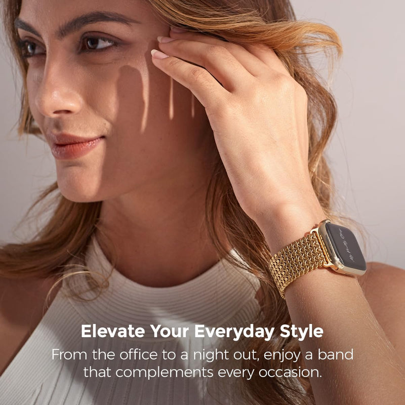 Compatible Apple Watch Band for Women, Stainless Steel- Fits Most Wrists | Series 1-11, SE and Ultra- iWatch Replacement Strap, Easy Resizing- No Tool Needed- Metal Fashion Watch Band JASMINE GOLD 44MM / 45MM / 46MM / 49MM / (Series 1-3 - 42MM)