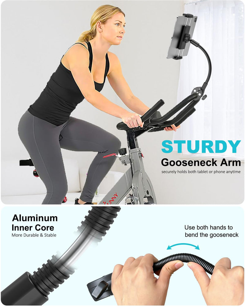 Spin Bike Tablet Holder, Metal Gooseneck Treadmill Tablet Mount, Anti-Shake Treadmill Tablet Mount, Stationary Elliptical Handlebar Clamp for iPad Pro 13 12.9 Mini Air, Tab, Z Fold,4-13" Device