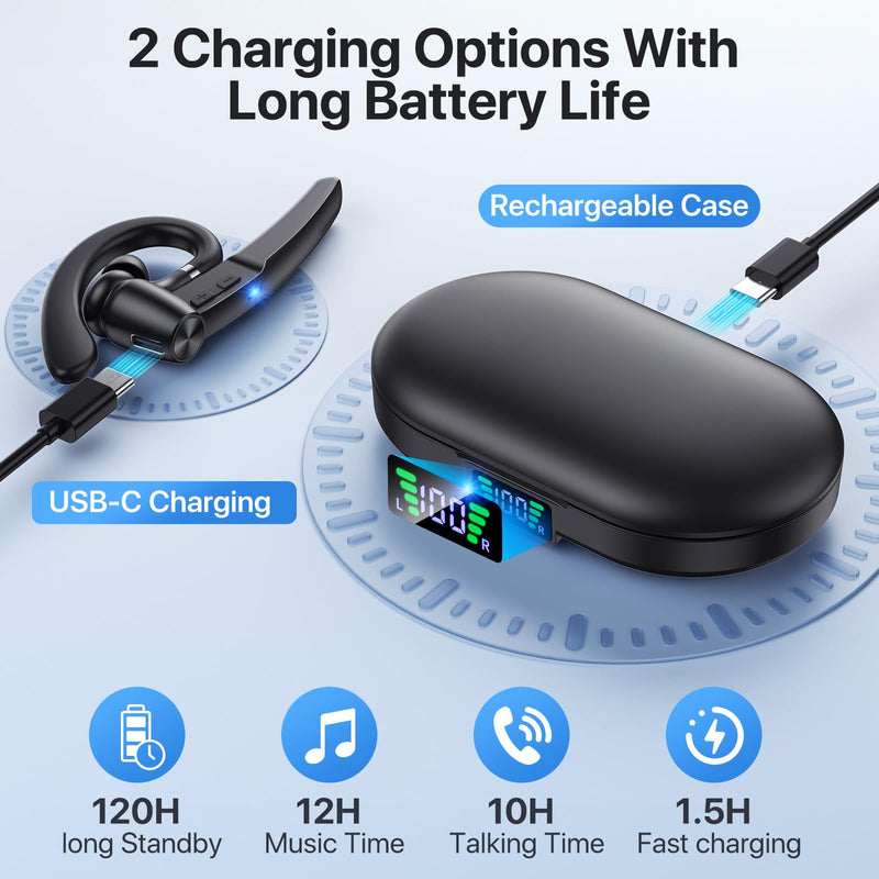 Bluetooth Headset, Wireless Headset with Microphone, V5.2 Bluetooth Earpiece with 400 mAh Display Charging Case 55H Playtime, ENC Noise Cancelling,Hand-Free Headphones for Trucker, Office