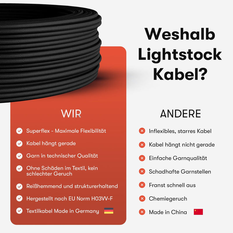 Textile Cable for Lamps, Textile-Coated Round Cable, Three-Core, 3 x 0.75 mm², Gold, black 3 Meter