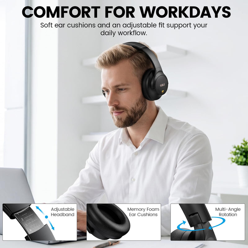 1Mii Y8+ Noise Cancelling Headphones for Gaming, Airplane & Travel, Black | Bluetooth 6.0 Over-Ear Wireless, Hybrid ANC, 100 hrs Playtime, Comfortable, LDAC Hi-Res Audio, Deep Bass, Custom EQ via APP