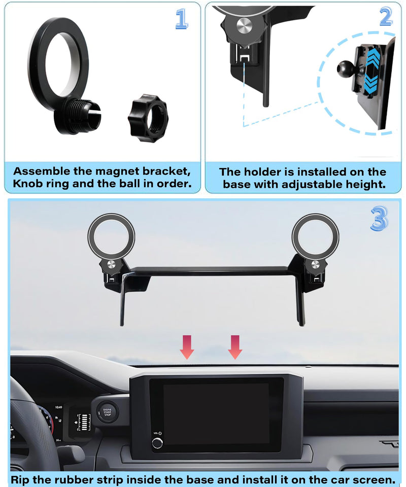 Car Phone Holder for Toyota Tacoma 2024-2026/4Runner 2025-2026 Accessories | 8" Screen Clip MagSafe Strong Magnetic Cell Phone Mount, Dual Slots Holders for Driver & Passenger,360° Rotatable Handsfree for Tacoma 2024-2026/4Runner 2025-2026 (8" Screen)