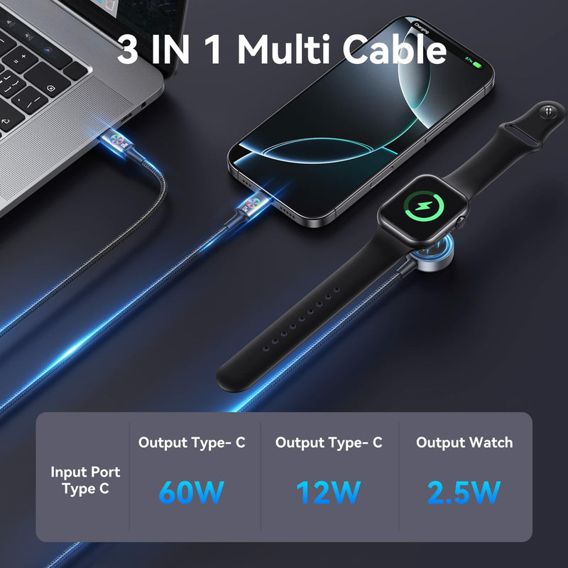 72W Super Fast Charging 3-in-1 Multi Charging Cable Dual USB-C Ports for iWatch+2Pack 10FT 4 in 1 Multi Charging Cable