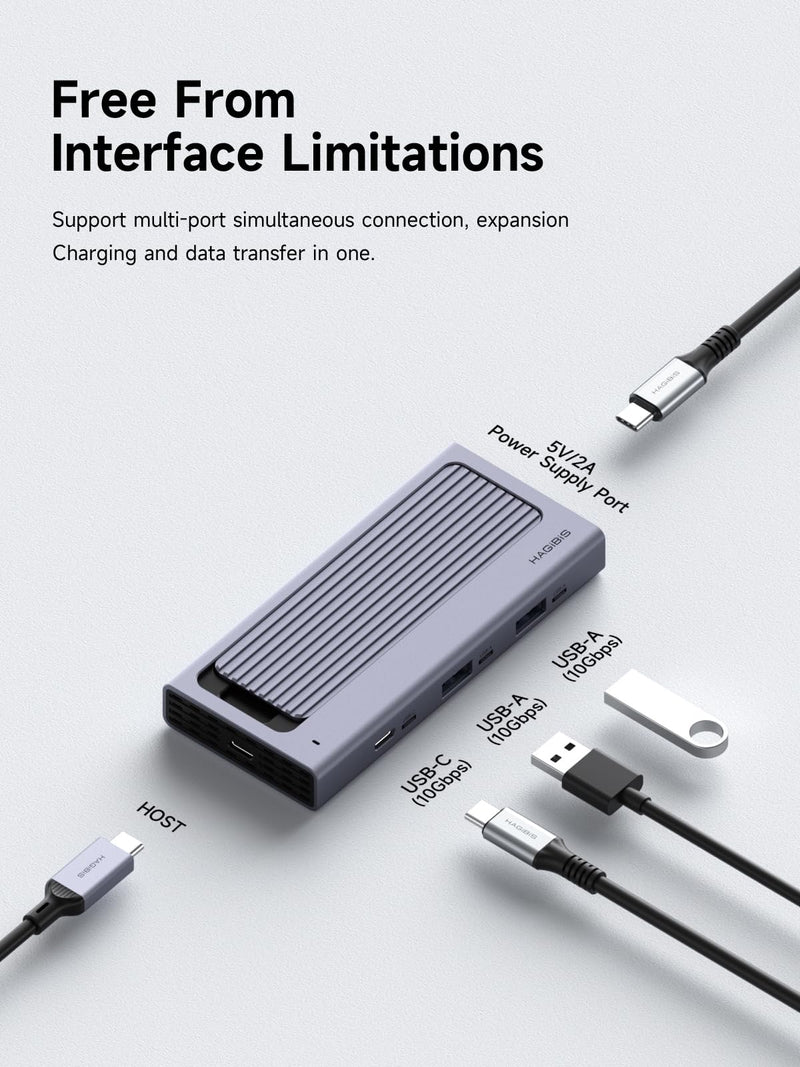 Hagibis USB C Hub with M.2 SSD Enclosure, Magnetic Cover Easy Disassemble External Hard Drive Enclosure with 10Gbps USB 3.1, USB C for MacBook Pro, iPhone15 Pro Max, Mac Mini, Laptop, PC (HB777)