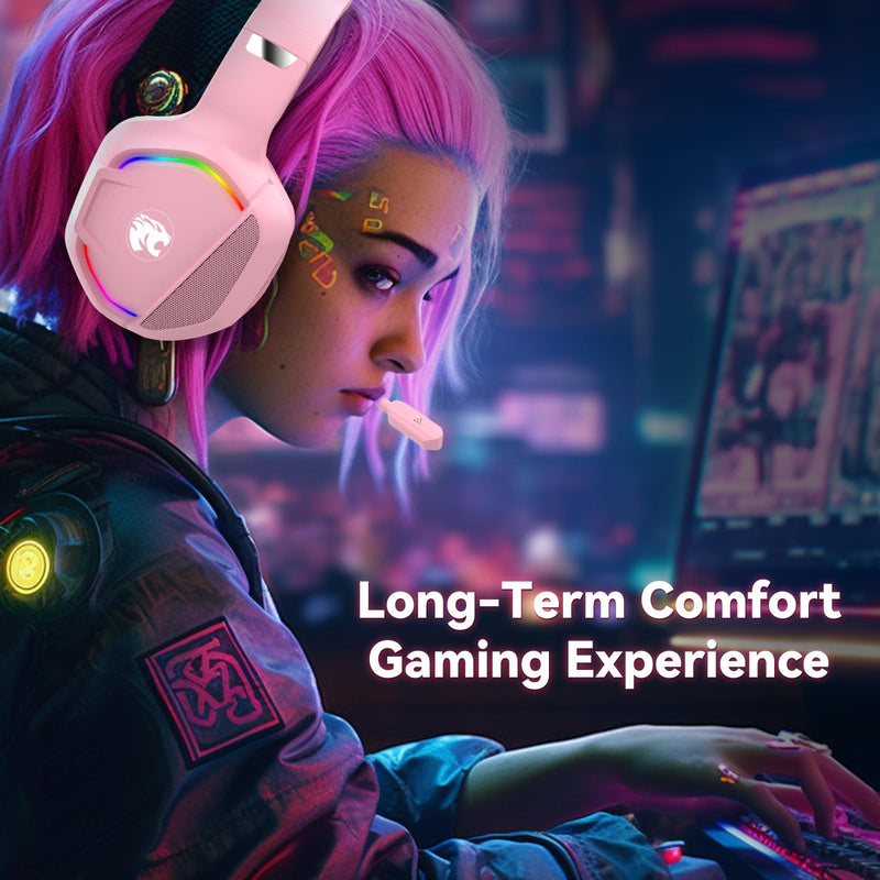 [AUSTRALIA] - Gaming Headset with Microphone for Pc, Xbox One Series X/s, Ps4, Ps5, Switch, Stereo Wired Noise Cancelling Over-Ear Headphones with Mic, RGB, for Computer, Laptop, Mac, Nintendo (Pink) Pink 
