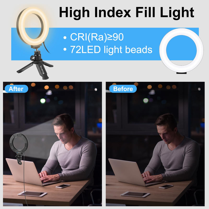 Video Conference Lighting Kit, 3200k-6500K Dimmable Led Ring Light Clip on Laptop Monitor for Webcam Lighting/Zoom Calls/Remote Working/Self Broadcasting and Live Streaming/YouTube Video/TikTok 6.2 inch