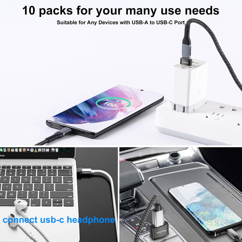 USB to USBC-C Adapter 10 Pack,USB to USB C Adapter,USB C Female to USB Male Adapter,USB A to USB C Adapter,USB C to USB Charger Converter OTG for iPhone 15/14/13 Pro,MacBook Pro,Laptop,PC Grey & Black