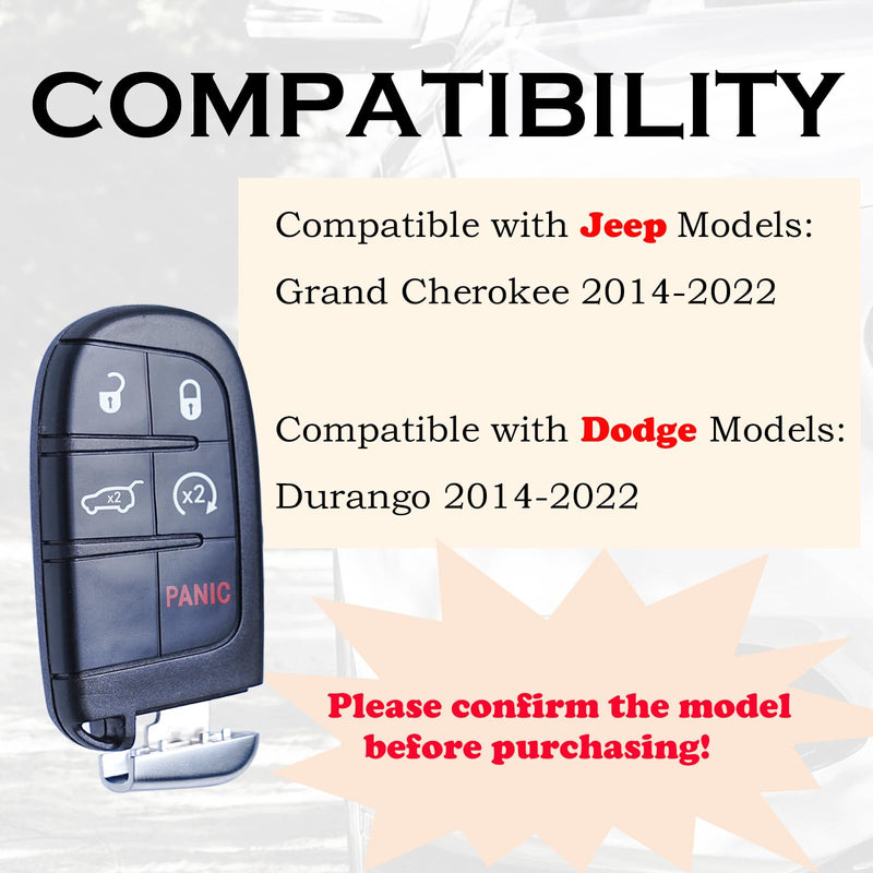 Car Key Fob Replacement Fits for Jeep Grand Cherokee 2014-2022 Dodge Durango Push Start 5 Buttons Keyless Entry Remote Control 68143505AC M3N-40821302 68150061