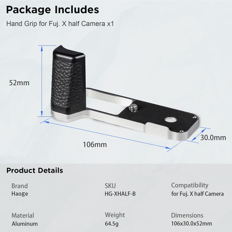 Haoge Handle HandGrip for Fujifilm x Half Camera Body Accessories L-Shape Grip Bracket Plate HG-XHALF-S Silver-Plate