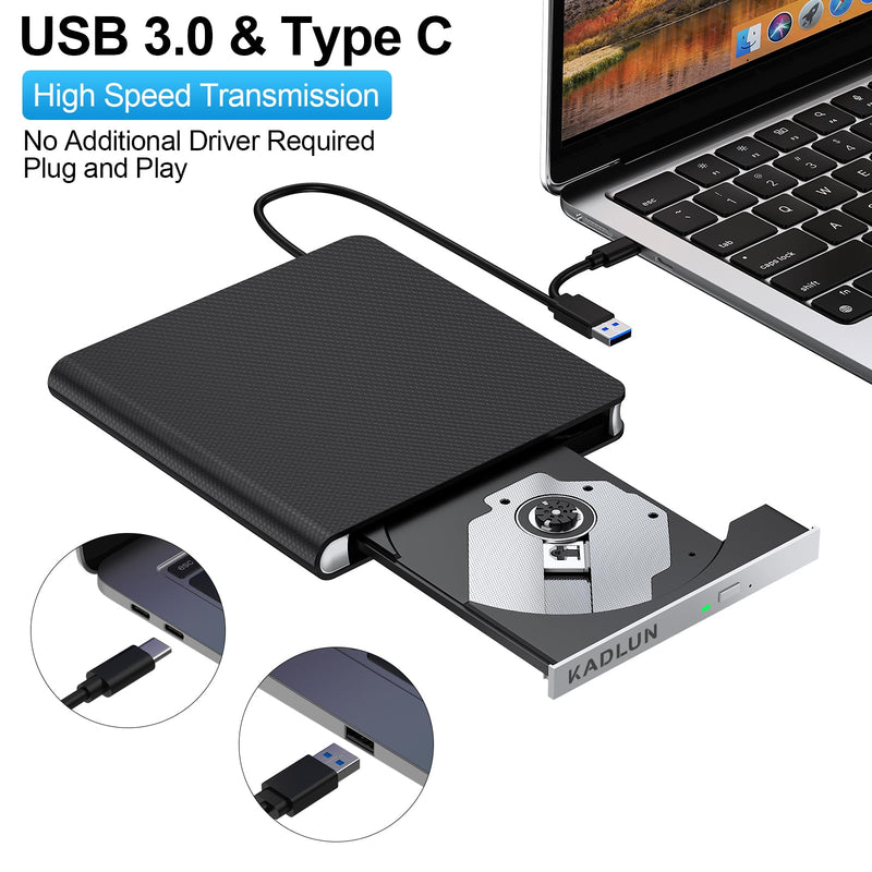 External CD DVD Drive for Laptop USB 3.0 USB C CD Burner External DVD Drive Portable CD ROM Burner Reader Writer Drive External DVD Player for Laptop Desktop PC Windows 11/10/8/7 MacBook Mac OS Linux black-8 in 1