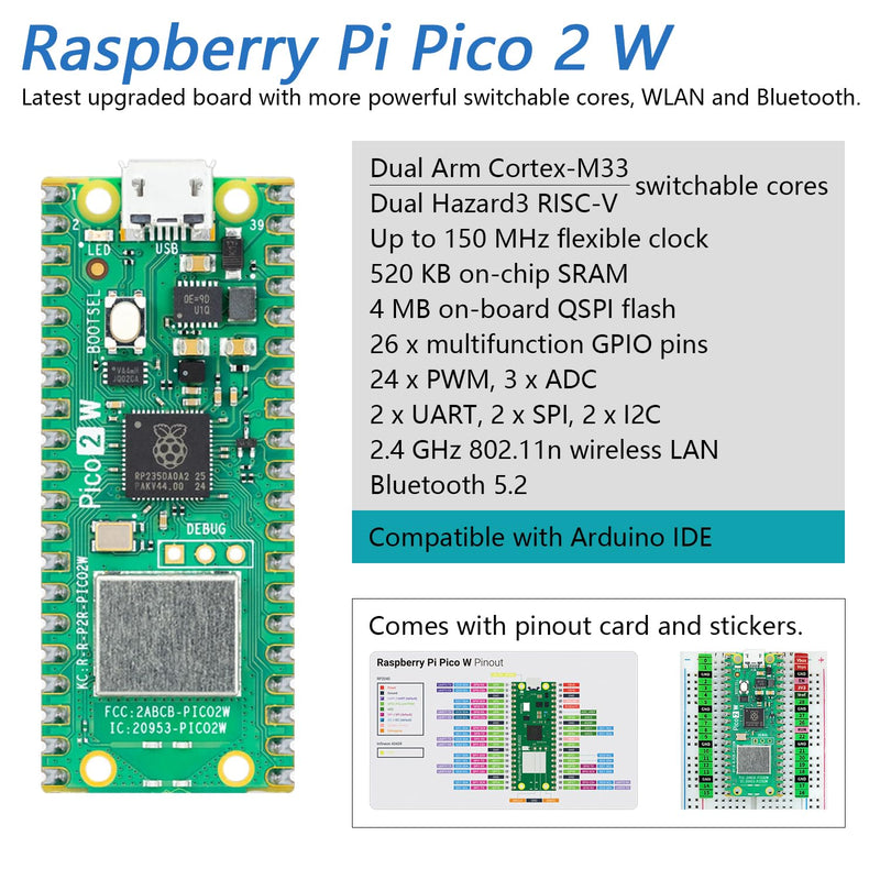[AUSTRALIA] - Freenove Super Starter Kit for Raspberry Pi Pico 2 W (Included), Dual Arm Cortex-M33 and Dual Hazard3 RISC-V Microcontroller, 588-Page Detailed Tutorial, 177 Items, 94 Projects, Python C Java Code with Raspberry Pi Pico 2 W 