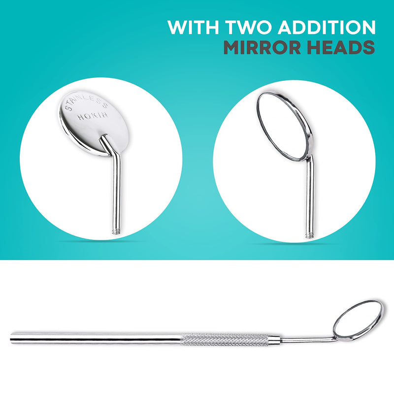 HOKIN Dental Mirror, Mouth Mirror, Dentist Tool, Stainless Steel Mouth Mirror, Dental Mirror, Mouth Tooth Inspection Mirror with Two Additional Removable Mirrors