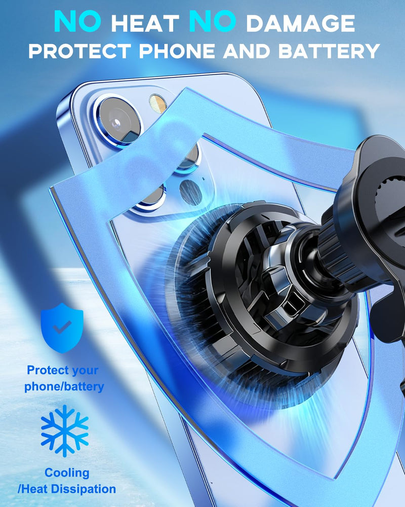for MagSafe Car Mount Charger TEC Fan Cooling Magnetic Wireless Car Charger | 15W Fast Charging [3800gf Ultra Magnet] Magnetic Car Phone Holder for Your Car, 360° Vent Car Bracket for iPhone & Android Black 1