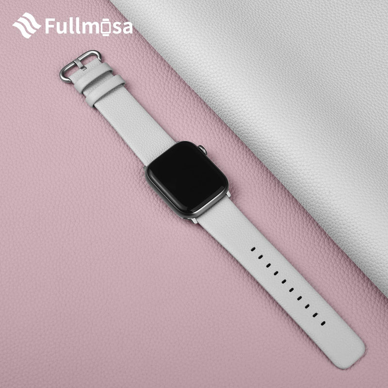 Fullmosa Compatible Metal Mesh Apple Watch Band 44mm/45mm/42mm Black with Case & Compatible Leather Apple Watch Band 44mm/45mm/42mm,White