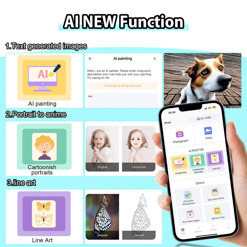 HuiJuKeJi Mini Sticker Printer Bluetooth Smart Pocket Inkless Thermal Printer with 11 Rolls Thermal Paper and Sticker for iOS&Android, Portable Receipt Printer for Photo Journal Notes Memo White