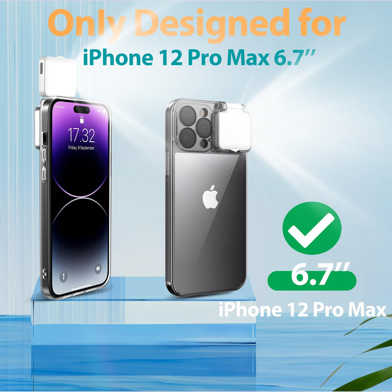 Selfie Light for iPhone 12 Pro Max Case with LED Built-in Light-Up Fill Light Rechargeable for TIK Tok/Stream/Makeup/Live/Video- Selfie (2 Models, 3 Level Brightness) Crystal Clear