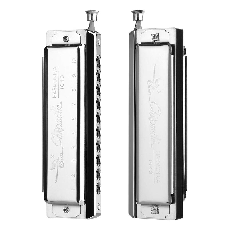 [AUSTRALIA] - Chromatic Harmonica Key of C 10 Hole 40 Tone with Case for Professional Player Adult Beginner Students, Excellent Gift for Music Fan - Silver Best Music Gift 
