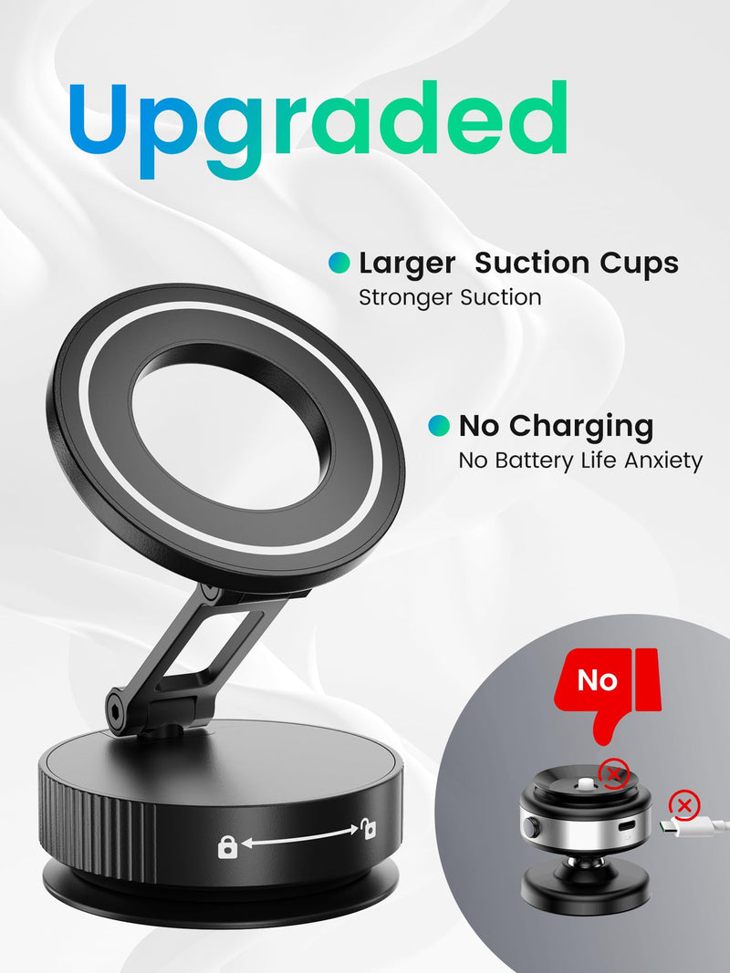 Phone Holders for Your car,Upgraded Vacuum Magnetic Phone Holder Stand for Magsafe,360° Rotatable Zinc Alloy Suction Cup Phone Mount for Car/Gym/Mirror/Shower-Obsidian Black