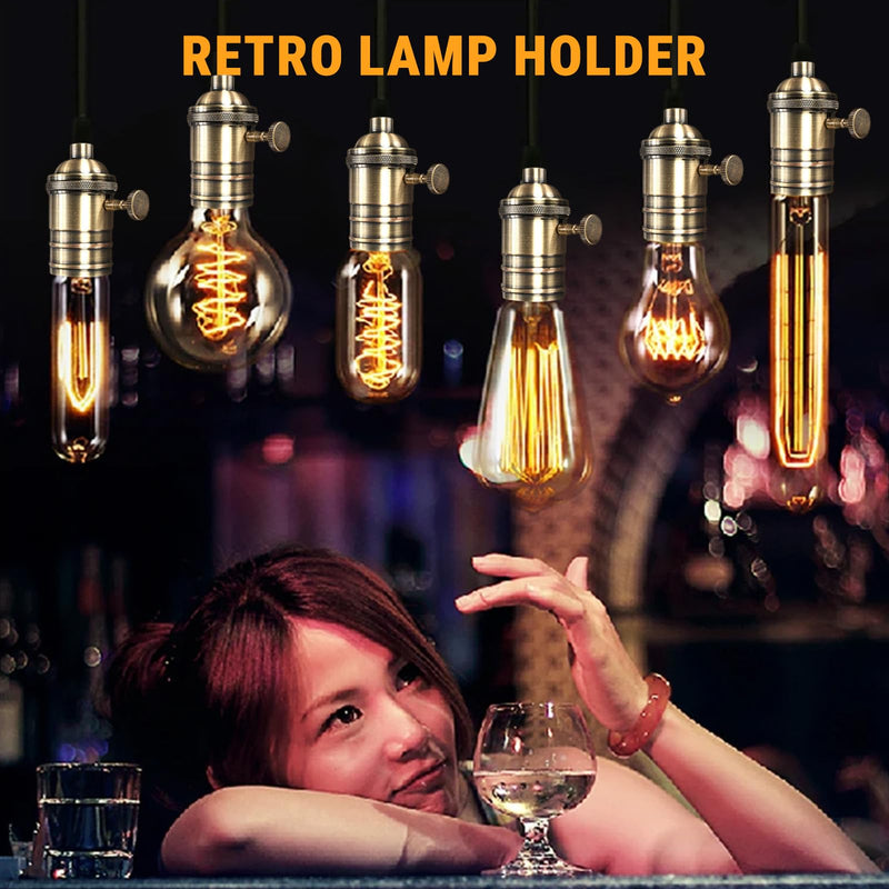 [AUSTRALIA] - Telituny Vintage Solid Lamp Holder, Vintage Lamp Holder E26/E27 Antique Lamp Holder with On/Off Switch Pendant Light Socket for Edison Screw Bulb, DIY Wall Table Ceiling Lamp 
