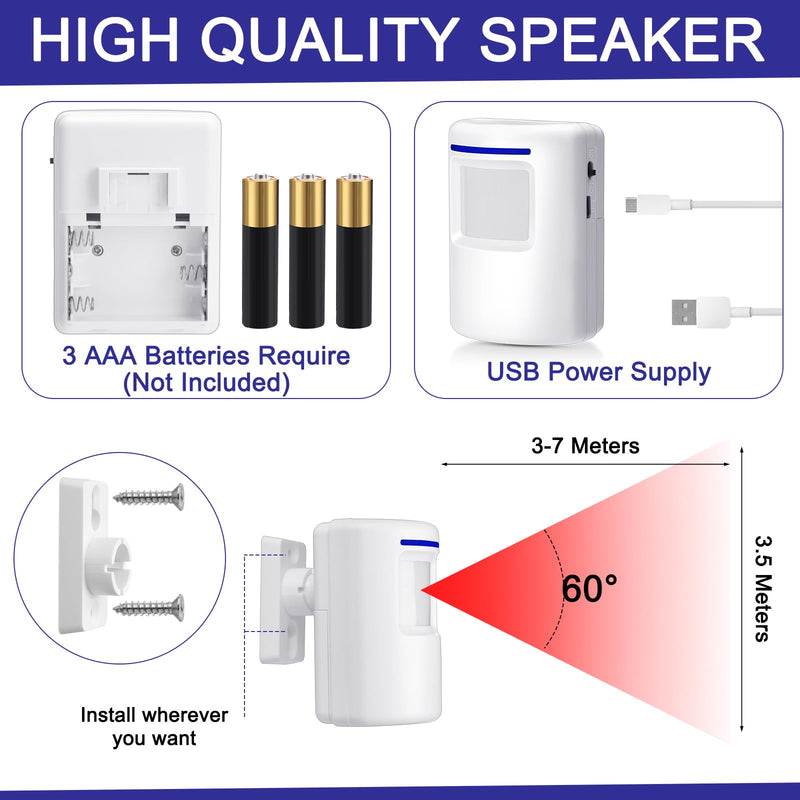 [AUSTRALIA] - Motion Sensor Alarm Wireless Driveway Alarm Indoor Home Motion Detector Long Range Security Alert Monitor System with 6 Sensor and 3 Receiver, 38 Chime Tunes and LED Indicators 