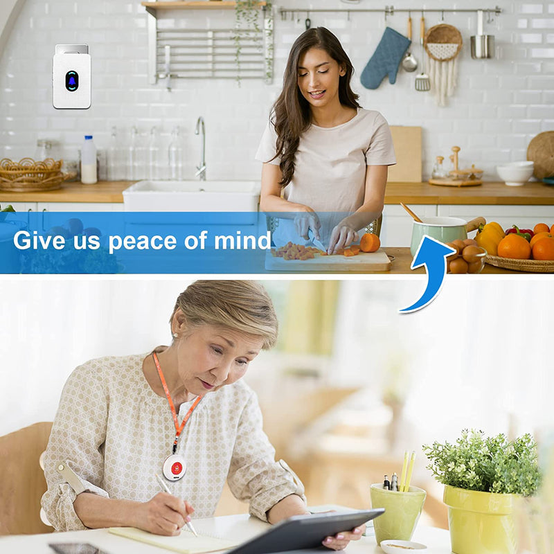 Daytech Wireless Caregiver Pager Call Button Elderly Nurse Alert System for Elderly Monitoring/Seniors with 2 SOS Call Panic Buttons & 2 Watch Pagers, 500+Feet 3 Receivers 2 watches+2 call buttons+3 receivers