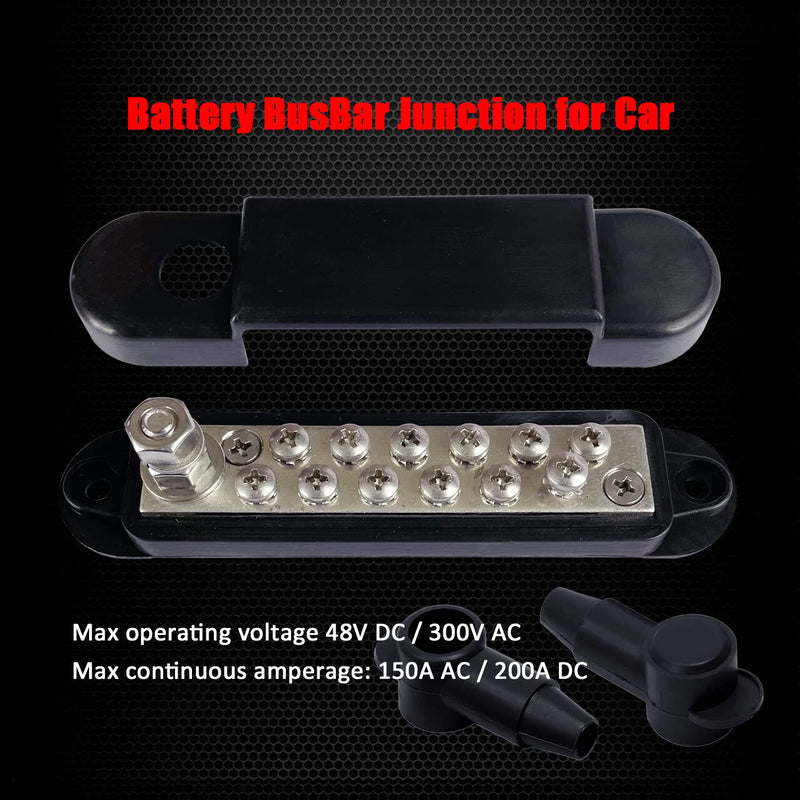 12 Terminals Bus Bar, Ampper 5.3" Nickle Plated Brass Ground Distribution Block Battery BusBar Junction for Car Vehicle Rv Truck Marine Boat Audio Amplifier and More (Black) Black