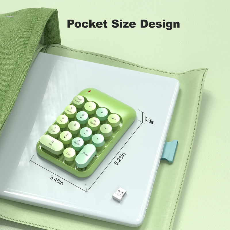 [AUSTRALIA] - Wireless Number Pads, Cute Colorful Numeric Keypad Numpad Portable 2.4 GHz Financial Accounting Number Keyboard Extensions, 18 Key Number Numpad for Laptop Desktop, PC (Green) Milk Tea 