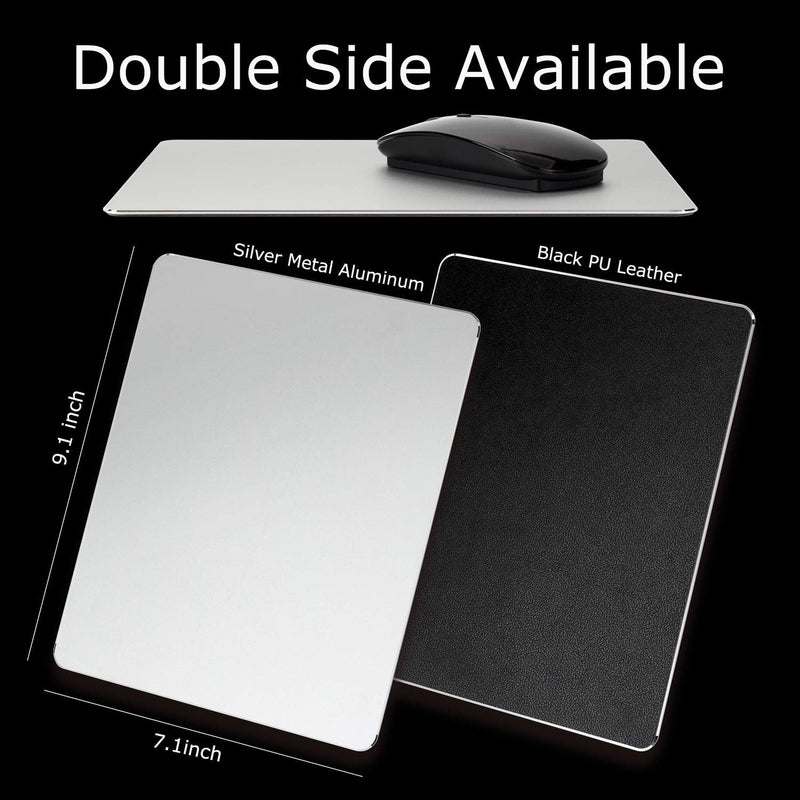 HONKID Metal Aluminum Mouse Pad, Office and Gaming Thin Hard Mouse Mat Double Sided Waterproof Fast and Accurate Control Mousepad for Laptop, Computer and PC,9.05"x7.08", Silver 9.05 X 7.08 inch