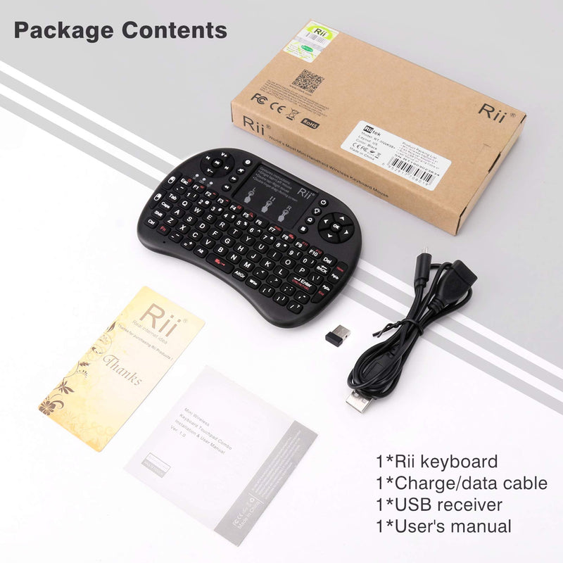 (Upgraded)Rii 2.4GHz Mini Wireless Keyboard with Touchpad,QWERTY Keyboard,LED Backlit,Portable Keyboard Wireless for laptop/PC/Tablets/Windows/Mac/TV/Xbox/PS3/Raspberry Pi .(i8+ Black)