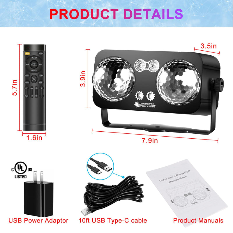 [AUSTRALIA] - Party Lights Dj Disco Ball Light with 10 ft USB Cable 5V/3A Sound Activated Strobe Stage Lighting for Parties Indoor Dance Bar Club Birthday Karaoke Halloween Christmas New Years Rave Show 