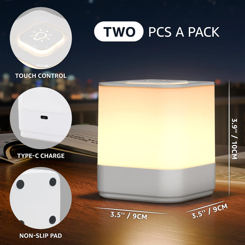 uuffoo 2 Pack Rechargeable Small Night Light Touch Dimmable Cordless Lamp | 3-Mode Lighting | 4000mAH Battery Operated | USB Changing | Portable Table Lamp for Bedside Bedroom Travel White A