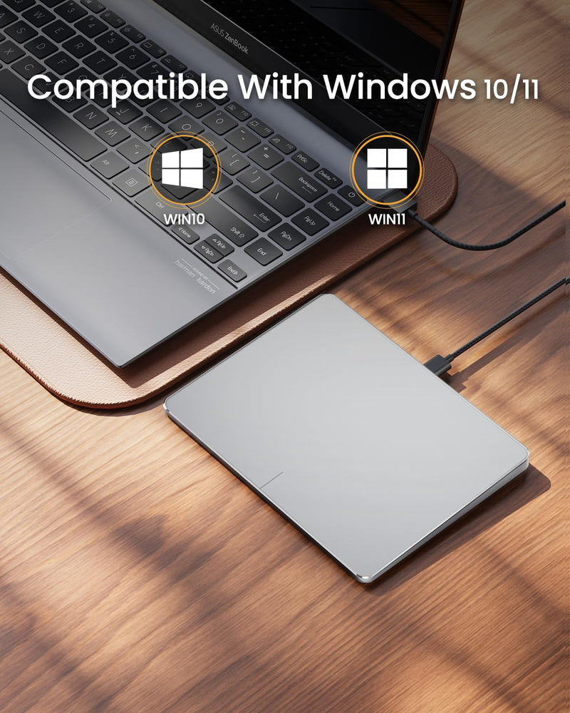ProtoArc Wired USB Trackpad Mouse for Windows 10/11, Large High-Precision Touchpad Mouse, Multi-Gesture with Ultra Slim Portable Aluminum Trackpad for Computer/Desktop/Laptop, White and Silver