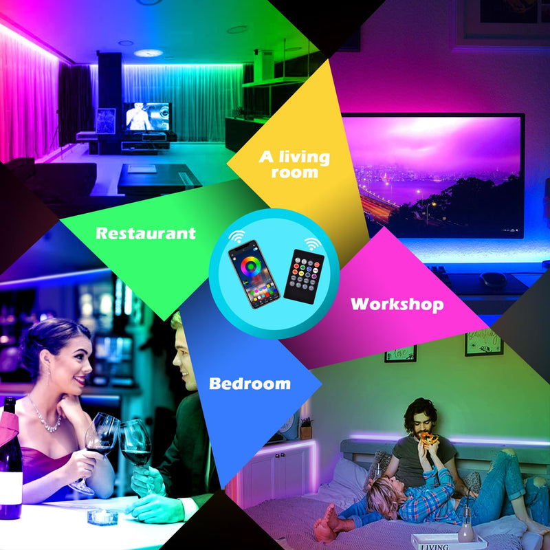 [AUSTRALIA] - AILBTON Led Strip Lights,60ft Music Sync Color Changing, Built-in Mic,Bluetooth App Control LED Tape Lights with Remote,5050 RGB Rope Light Strips 60FT 