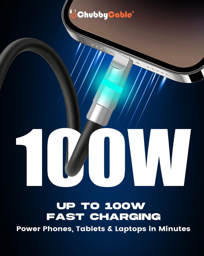 chubbycable 100W USB C to C Charge Cable with LED Light, Rose Red, 16.4 FT | 45,000+ Bend Tested, 480Mbps Data Transfer, E-Marker Safety Chip, 6mm Extra Thick, Tangle-Free Design 16.4ft (5m) Type C-Type C