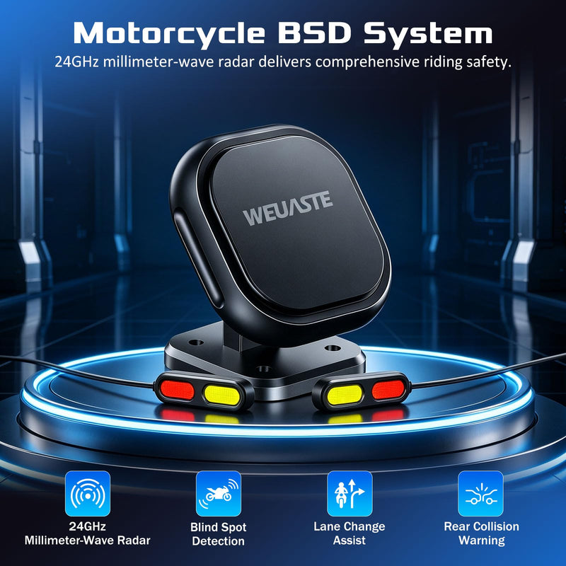 Radar Detector for Motorcycle BSD Blind Spot Detection System with Indicators Alert,24GHz Millimeter Wave Sensor,Detect Hazards from Side & Rear Line for Motorcycle Bicycle E-Bike