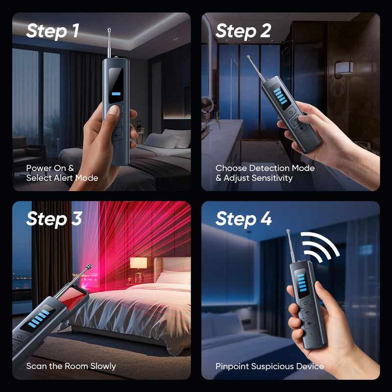 Hidden Camera Detectors, Spy Camera Detector with RF Signal & Infrared Detection for Wireless Cameras, GPS Trackers, Privacy Protection, Portable Travel Safety Tool