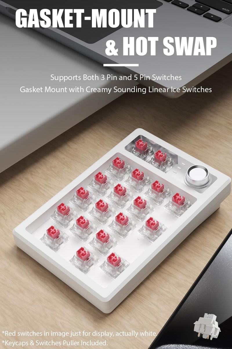 Gasket Creamy Mechanical Numpad Programmable Keypad RGB LED Backlit | Wireless 2.4G/Bluetooth 5.0/Wired USB-C Hot Swappable Macro Number Pad Rechargeable Numeric Keyboard Metal Knob for Win/Mac Mint