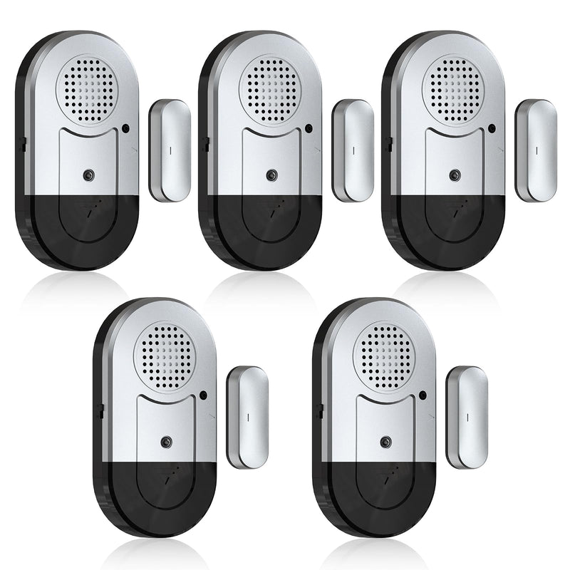 Sanjie Door Window Alarms - 5 Pack,125dB,Volume Control,Window Door Open Alarm Sensors for Kids Safety/Dementia/Pool,Wireless Sensors Keep Your Home Security,Easy to Install,Long Battery Life silver