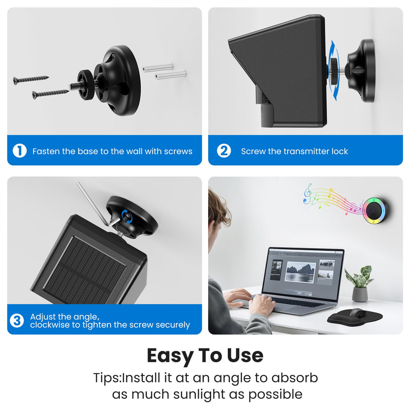 [AUSTRALIA] - TECKNET Solar Wireless Driveway Alarm with 2600FT Long Range & 36 Melodies & 5 Volumes and Supports 4 Zones Weatherproof Motion Sensor Alarm to Protect Inside/Outside Property (1 Receiver 1 Sensor) RGB Receiver and Sensor 