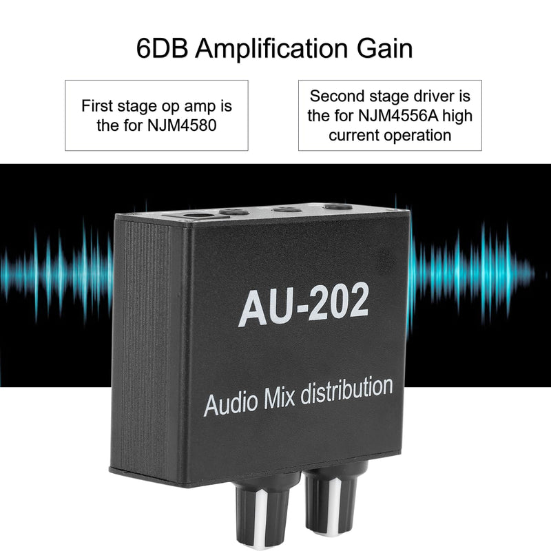 2 Channel Stereo Mixer, 2 in 2 Out Low Noise Independent Volume Control 3.5mm Small Sound Mixer for Headphone DC 5‑24V