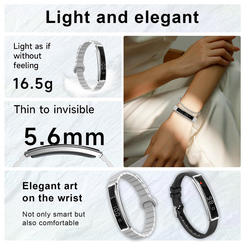 Efolen Smart Bracelet for Women,Ultralight Fitness Tracker Smart Wristband with Heart Rate/Blood Oxygen/Sleep Monitor/Pedometer,Slim Smartwatch for Android iPhone,Activity Tracker,2 Band,Silver Silver