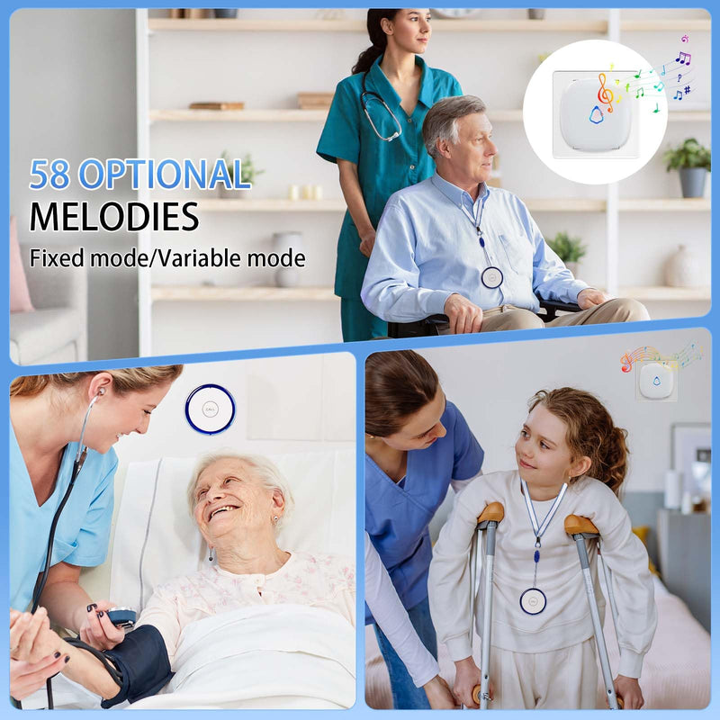 Caregiver Pager Wireless Call Button for Home, Life Alert SOS for Monitoring Elderly Assistance Products Emergency Bell Panic Button Nurse Calling for Seniors Patients Disabled Care,Waterproof 1 Receiver+ 2 Call Button