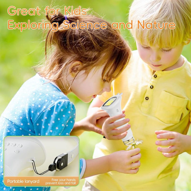 Digital Microscope for Children, SGAINUL 1000x Zoom Mini Microscope Camera for Children with 2.0 Inch Screen Children's Microscope Birthday Gifts for Ages 6 7 8 9 10 11 12 Years (White)