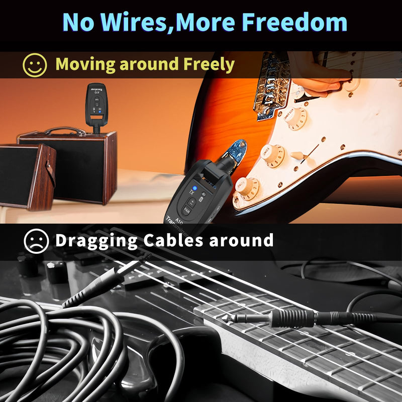 A10 Wireless Guitar System, 2.4GHz Rechargeable Transmitter Receiver, 24-bit 48KHz Audio, 100ft Range, No Latency, Plug and Play for Electric Guitar & Bass Accessories